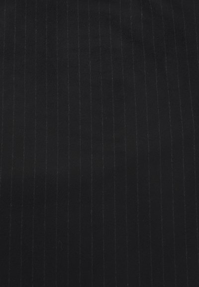 Black fabric with subtle, thin vertical pinstripes evenly spaced across the surface.