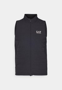 Must mahtsastik vest kõrge kraega, lukuga sulgemine ja EA7 logo rinnal. Omab tekstuuriga kangaid ja küljevise.