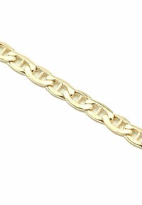 Zlatý retiazkový náramok s prepojenými oválnymi článkami, hladkou textúrou a lešteným povrchom, prezentujúci jednotný zlatý odtieň.