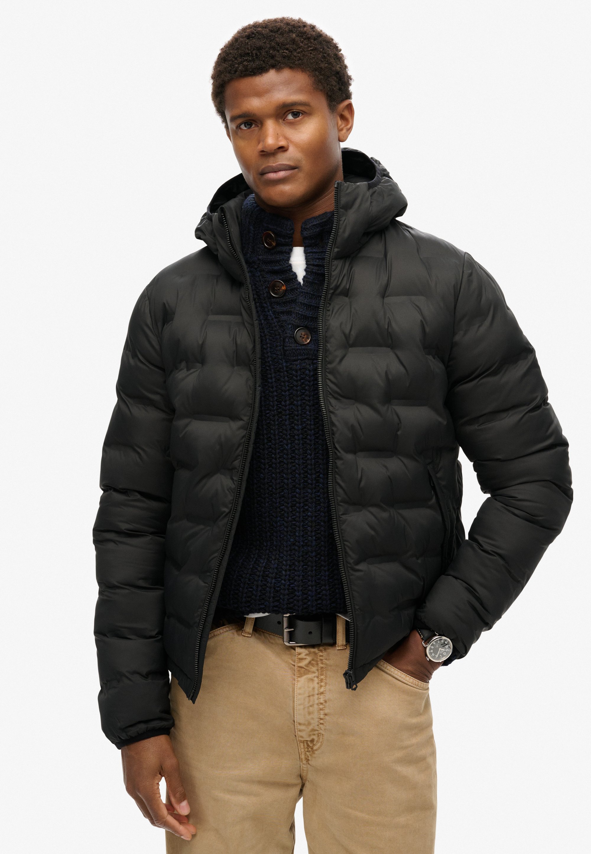 Superdry Co HOODED QUILTED Winterjacke black/schwarz Zalando