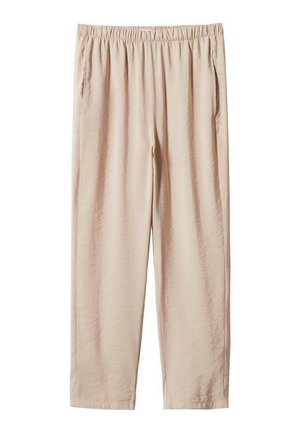 Licht beige broek met elastische taille, rechte pijpen en zijzakken, gemaakt van een lichtgewicht, licht gestructureerde stof.