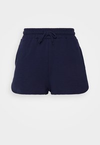 Shorts en coton bleu marine avec taille élastique et cordon de serrage ajustable. Dotés de poches latérales et d'un ourlet droit.