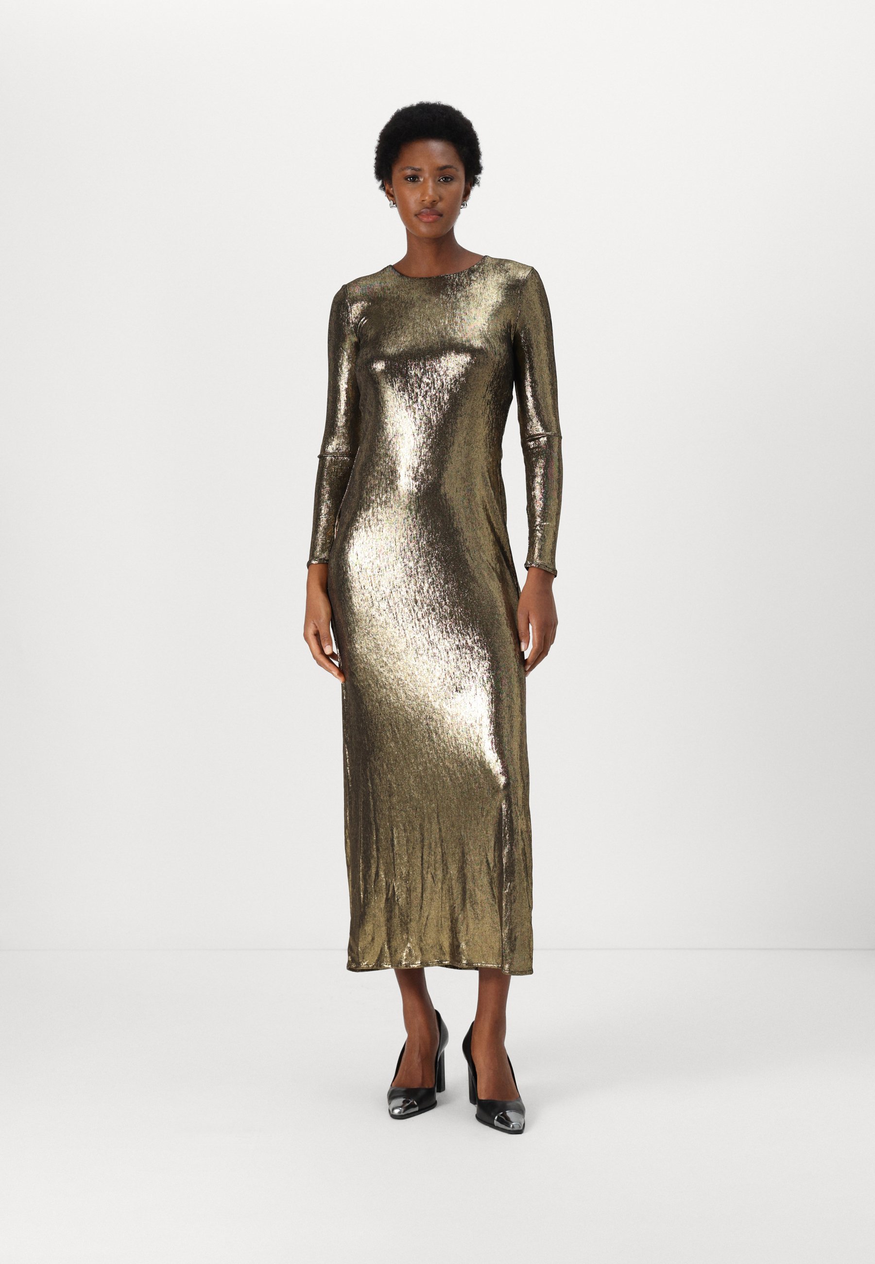 slim fit dress slacks BLACK SWIRL SEQUIN LONG SLEEVE MIDI DRESS – Carla Zampatti main image 0