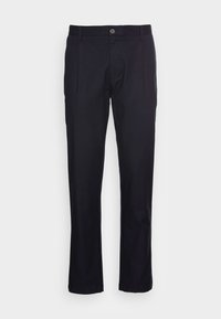 Svarta byxor med rak passform, tillverkade av lätt tyg. Har knäppning med knapp och två framfickor.