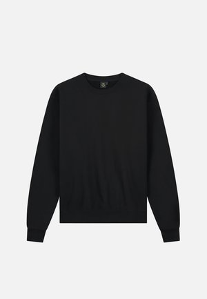 Zwarte sweatshirt gemaakt van zachte stof, met lange mouwen, een ronde hals en ribgebreide manchetten en zoom. Minimalistisch ontwerp, geen zichtbare patronen.