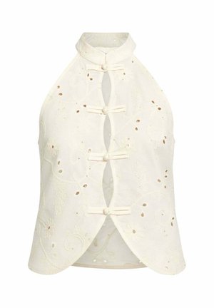 THE-ARE, TOP CRUDO CON BORDADOS Y CUELLO MAO DE MUJER - Blusa - beige