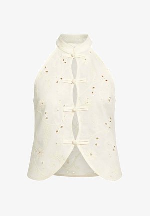 THE-ARE, TOP CRUDO CON BORDADOS Y CUELLO MAO DE MUJER - Blusa - beige