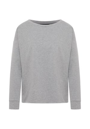 Gray long-sleeve top made of soft cotton. Features a relaxed fit and round neck. Simple design with no visible patterns or accents.