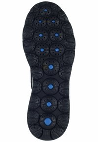 Must musta talla must musta siseküljel ringikujulised mustrid ja sinised aktsendid iga ringi keskel parema haardumise tagamiseks.