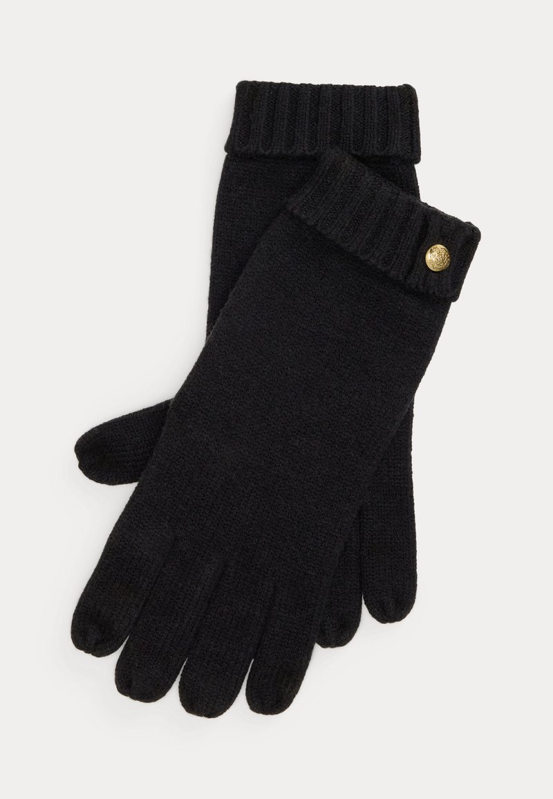 Lauren Ralph Lauren CREST-BUTTON-TRIM KNIT GLOVES - Cimdi - black