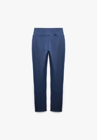 Mørkeblå atletiske leggings lavet af strækbart, glat materiale. Har en bred talje og tapered ben med sidesømme.