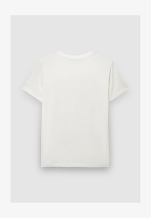 Weißes Baumwoll-T-Shirt mit kurzen Ärmeln, Rundhalsausschnitt und lockerer Passform. Verfügt über eine glatte Textur und ein schlichtes, sauberes Design.