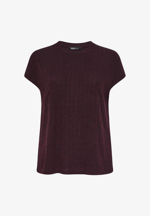 Mørkelilla ribstrikket kortærmet top med rund hals og løs pasform.