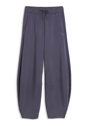Mørkegrå vidde joggingbukser med elastisk talje, snøre, sidelommer og Puma-logo på venstre lår.