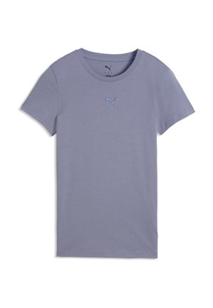 Lichtpaars katoenen T-shirt met korte mouwen, ronde hals en een klein geborduurd Puma-logo in het midden van de borst.