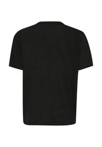 Sort kortærmet T-shirt med en klassisk rund hals og en blød, tekstureret finish. Ingen synlige mønstre eller detaljer.