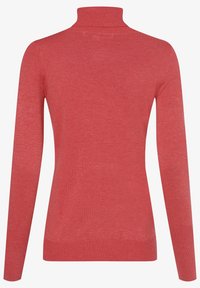 Punainen pooloneule, jossa on resorit kauluksessa ja hihansuissa, istuva siluetti, valmistettu pehmeästä kankaasta, jossa on sileä tekstuuri ja tasainen värijakauma.