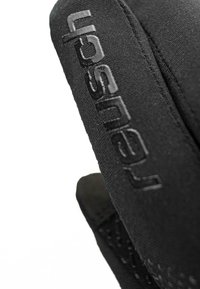 Schwarze Handschuhe mit strukturiertem Oberflächen und geprägtem Logo. Hergestellt aus einem flexiblen, strapazierfähigen Material, mit verstärkten Nähten für zusätzliche Stärke.