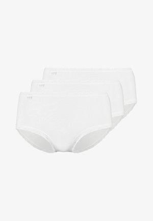 Witte katoenen slipjes in een set van drie, met een zachte textuur en een fijne kantafwerking langs de tailleband, in een klassieke hipster snit.