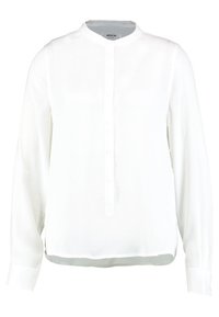 Witte blouse met lange mouwen, gemaakt van lichte stof, met een Mandarin-kraag en knoopsluiting. Glad textuur, ontspannen pasvorm.