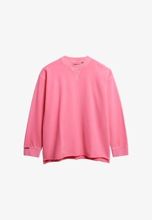 Rosa Sweatshirt mit langen Ärmeln, Rundhalsausschnitt und lässiger Passform. Verfügt über gestickte Akzente und ein kleines Logodesign auf der Brust.