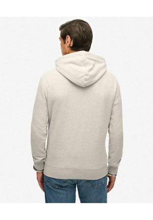 Sudadera gris claro con un corte relajado, que cuenta con capucha ajustable, puños y dobladillo acanalados, hecha de una tela suave. Vista trasera mostrada.