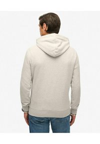 Felpa grigia chiara dal taglio morbido, con cappuccio regolabile, polsini e orlo a costine, realizzata in tessuto morbido. Vista posteriore mostrata.