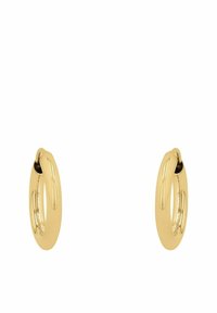 Guldörhängen i form av ringar med en slät, glänsande yta. Rundad design som har en enkel gångjärnslåsning för smidig användning och säker passform.