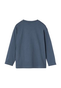 Long-sleeve shirt in a dark blue color, made from soft cotton, featuring a crew neckline and dropped shoulders without any visible patterns.