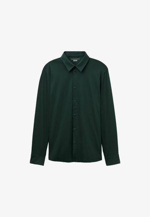Donkergroene lange mouwen overhemd met knopen, gemaakt van premium katoen, met een klassieke kraag en een rechte zoom met een soepele textuur.