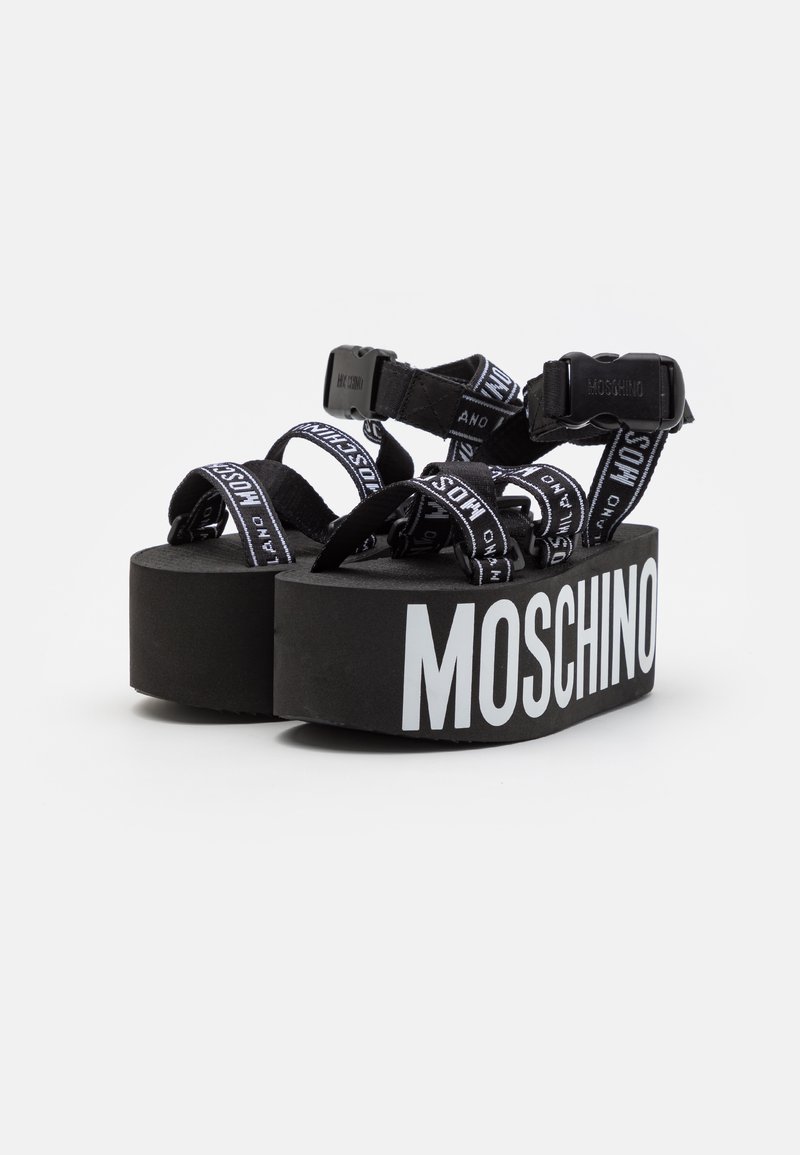 Sandales Moschino Talons Aiguilles Plateforme - Cuir Noir Clouté Ours En Peluche - Pointure 38 Neuve