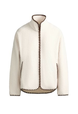 OYSHO, HIGH-NECK FAUX-SHEARLING JACKET WITH CONTRAST STITCHING - Veste polaire - ecru