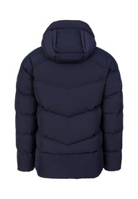 Granatowa pikowana kurtka puchowa z kapturem. Posiada pikowany wzór w jodełkę, długie rękawy oraz ocieplany design dla zapewnienia ciepła. Teksturowana powierzchnia zewnętrzna.