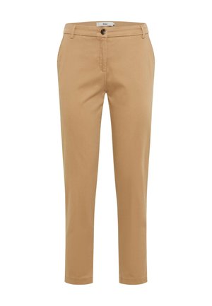 Beige Chinos mit schmaler Passform, aus glattem Baumwollstoff gefertigt. Mit Reißverschluss, Knopfverschluss und zwei seitlichen Taschen.