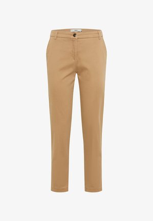 Beige Chinos mit schmaler Passform, aus glattem Baumwollstoff gefertigt. Mit Reißverschluss, Knopfverschluss und zwei seitlichen Taschen.