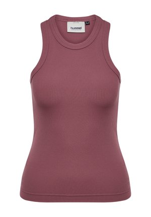 Geribbelde tanktop in donkerroze, met een ronde halslijn en mouwloos ontwerp. Gemaakt van textuurrijke stof met een aansluitende pasvorm.