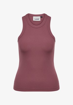 Geribbelde tanktop in donkerroze, met een ronde halslijn en mouwloos ontwerp. Gemaakt van textuurrijke stof met een aansluitende pasvorm.