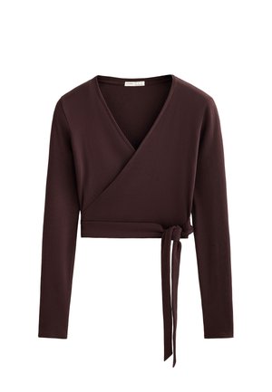 OYSHO RIB COTTON WRAP - Top dugih rukava - brown