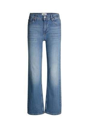 Helle blaue weit geschnittene Jeans aus Denim, mit Knopfverschluss, Fronttaschen und einem ausgewaschenen Finish an den Beinen.
