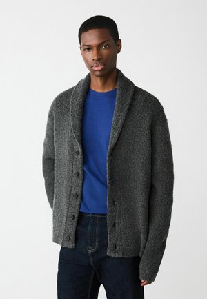 RELAXED FIT TEXTURED SHAWL  - Cardigan - charcoal grey