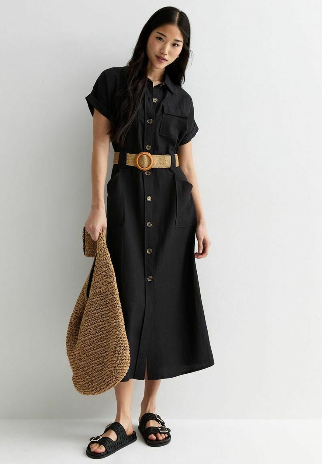 new look black shirt dress Black Sleeveless Utility Shirt Dress
