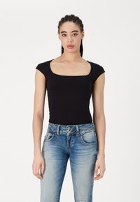 Gina Tricot SOFT TOUCH TIGHT TOP - Tricou cu imprimeu - black