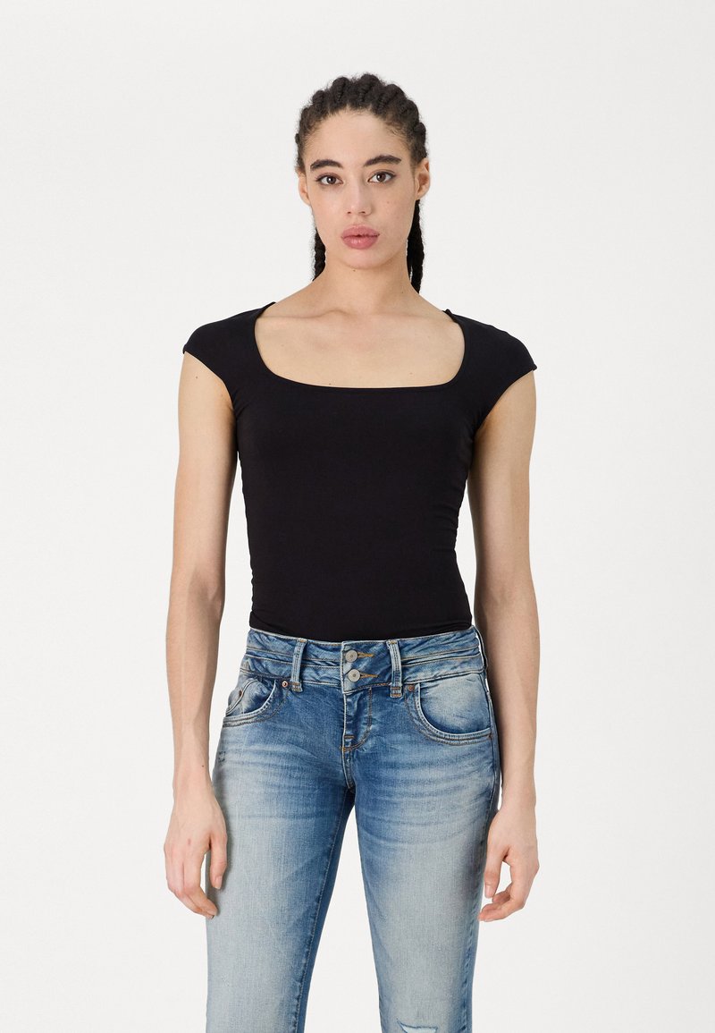 Gina Tricot SOFT TOUCH TIGHT TOP - Tricou cu imprimeu - black