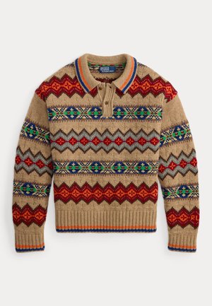 Polo Ralph Lauren, FAIR ISLE WOOL-BLEND POLO-COLLAR SWEATER - Pullover - tan multi