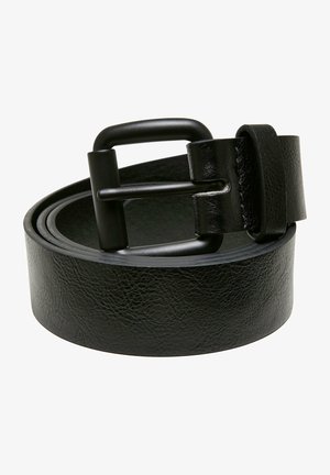 Must mustrükk nahast vöö, millel on tekstuuriga pind, lai rihm ja matt must metallist ristkülikukujuline tihend.
