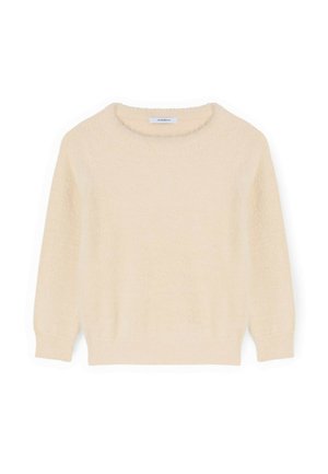 Lichtbeige trui gemaakt van zachte, gestructureerde stof. Voorzien van een ronde hals en lange mouwen met geribbelde manchetten en zoom.