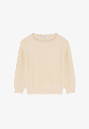 Lichtbeige trui gemaakt van zachte, gestructureerde stof. Voorzien van een ronde hals en lange mouwen met geribbelde manchetten en zoom.