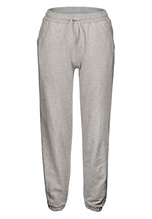 Pantaloni sportivi grigi realizzati in tessuto morbido, dotati di una cintura elastica, cordoncino e fondo della gamba elasticizzato. Inclusi due tasche laterali.