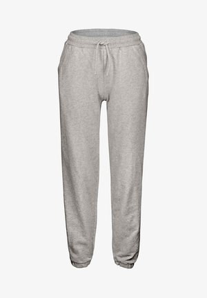 Pantaloni sportivi grigi realizzati in tessuto morbido, dotati di una cintura elastica, cordoncino e fondo della gamba elasticizzato. Inclusi due tasche laterali.