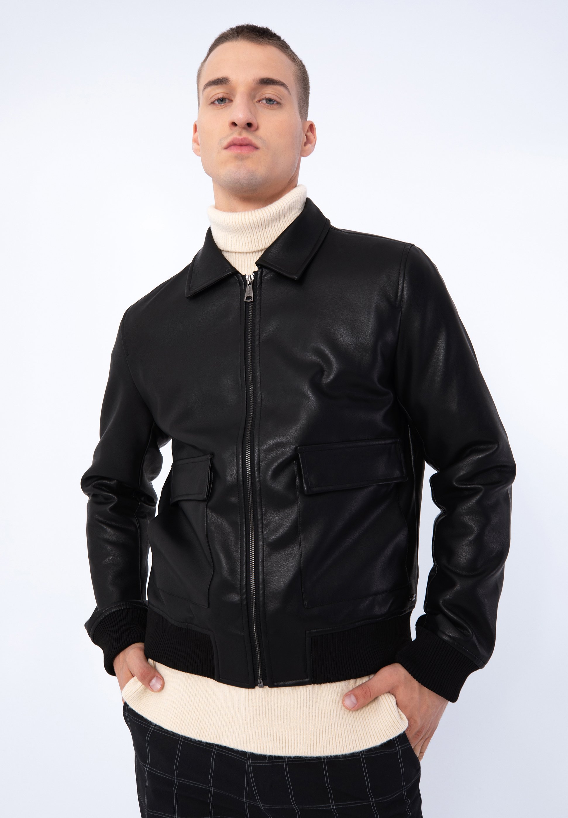 Veste Homme Similicuir Avec Doublure Polaire - Manteau D'hiver Chaud à Simple Boutonnage - Style Décontracté élégant